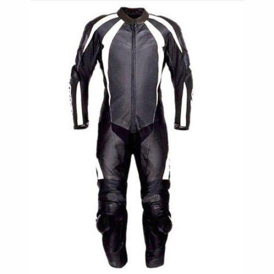Men Black & White Motorbike Racing Leather Suits