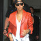 Rihanna Red Short Leather Jacket