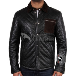 New Mens Handmade Black Quilted Slimfit Leather Jacket (Free Shipping)