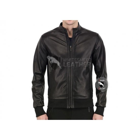 Mens Perforated Bombor Leather Jacket (Free Shipping)