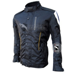 Mens Textile Slimfit Buttoned Leather Jacket (Free Shipping)