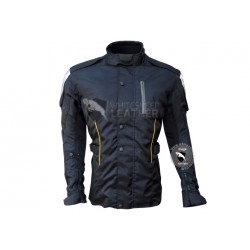 Mens Textile Slimfit Buttoned Leather Jacket (Free Shipping)