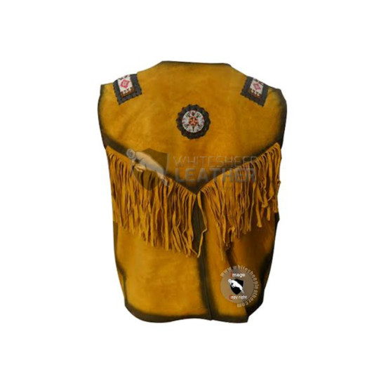 Yellow Western Cowboy Fashion Leather Vest Jacket (Free Shipping)