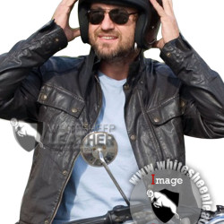 Gerard Butler Black Faux Leather Biker Jacket
