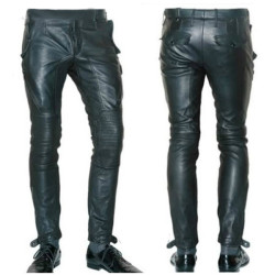 Casual Black Motorbike Leather Trousers