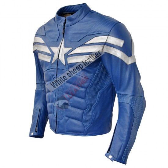 Captain America Blue Muscle Jumpsuit Real leather Costume (Free Shipping )