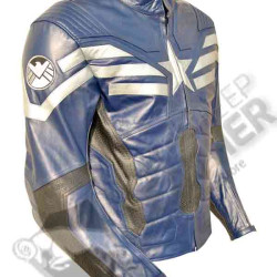 Captain America Stylish Blue Motorbike Leather Jacket