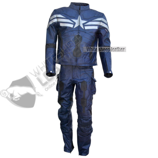 Captain America Muscle Jumpsuit Mens Real Leather Costume (Free Shipping )