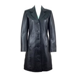 Women Black Long Leather Coat