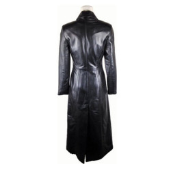 Women Black Full Lenght Leather Coat