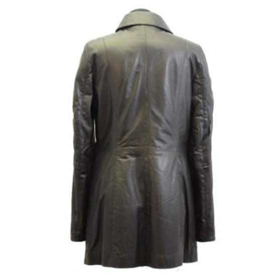 Designer Ladies Knee Lenght Black Leather Coat