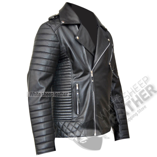 Men's Black BRANDO Classic Real Biker style Cowhide smart fitting Leather Jacket