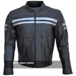 Men's Classic Stripe Motorbike Leather Jacket