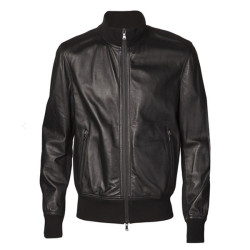 Trendy Men's Bomber Black Leather Jacket