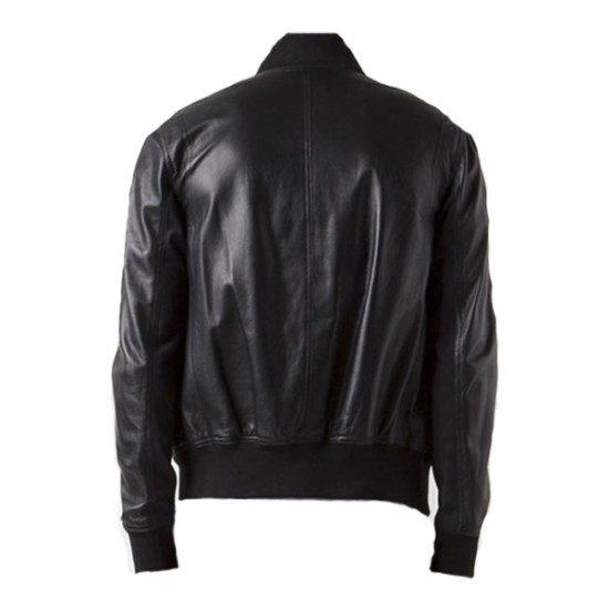 Trendy Men's Bomber Black Leather Jacket