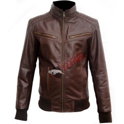 Brown Bomber Slim Fit Men Leather Jacket 