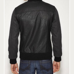 Men Black Collarless Bomber Leather Jacket