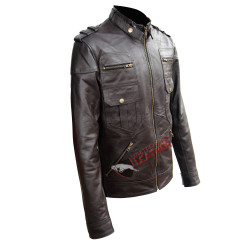 Men's Brown Six Pocket Slim Fit Leather Jacket 