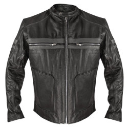 Classic Men Front Double Pocket Leather Jacket