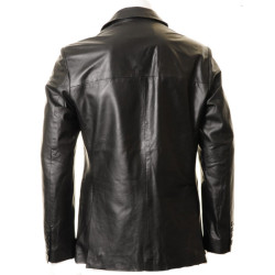 Men's Black Two Button Leather Blazer
