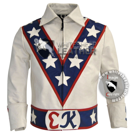 Evel Knievel costume leather Jacket / Evel Knievel full motorcycle leather Jacket (Free Shipping )