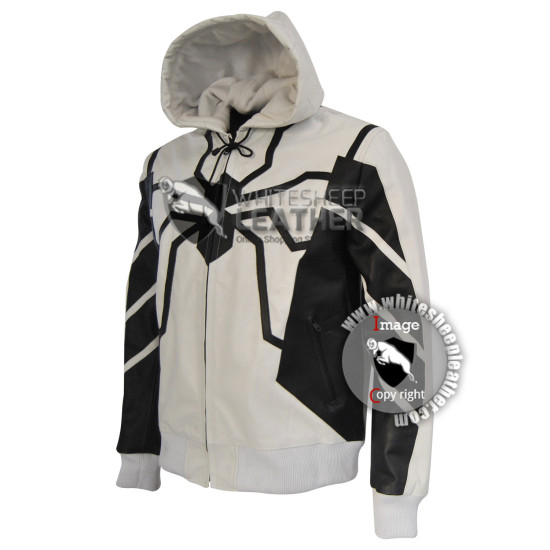 New Men Spiderman leather hoodie