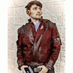  Star Lord Guardians of the Galaxy Volume 2 Chris Pratt  Jacket  ( Texture stretch + Leather )