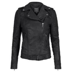 Fashionable Quilted Shoulders Black Leather Jacket