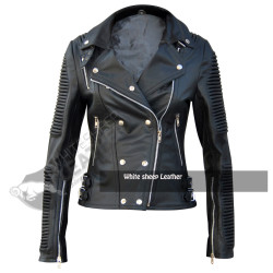 Ladies Brando Slim Fit Black Leather Jacket