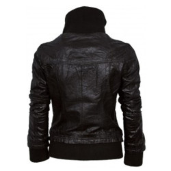 Black Double Pocket Bomber Leather Jacket