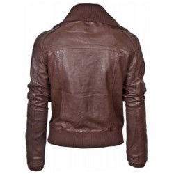 Ladies Brown Bomber Leather Jacket