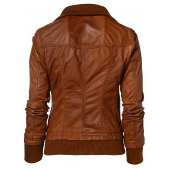 Womens Slim Fit Bomber Leather Jacket