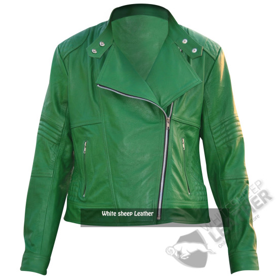 Ladies Green Motorcycle Leather Jacket
