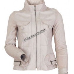 Women Two Front Flap Pockets Leather Jacket