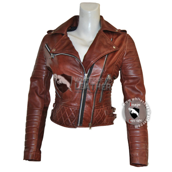 Designer Women's Brown Brando sheep leather Jacket