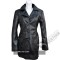 Women's Black Trench Long Leather Coat