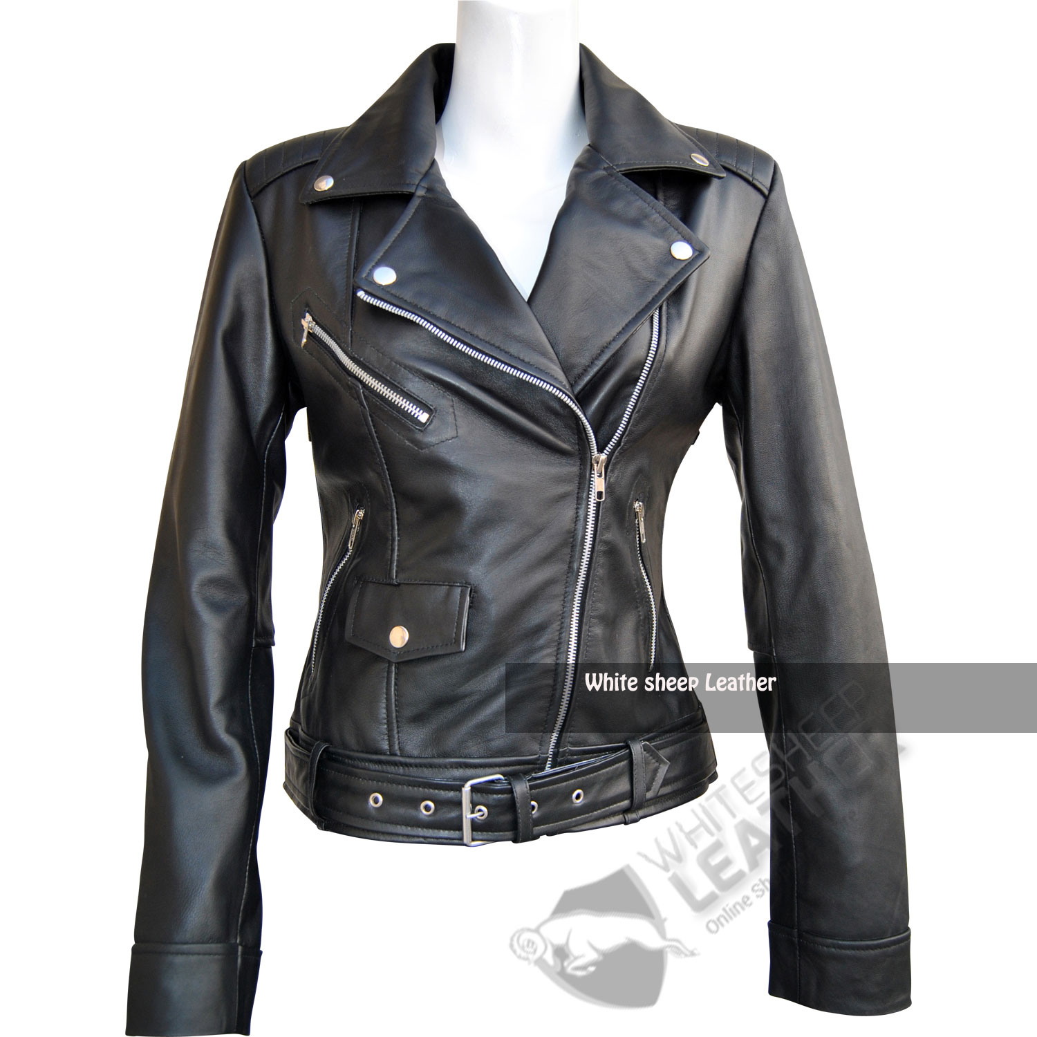 Ladies BRANDO White Classic Motorcycle Motorbike Cruiser Hide Leather Jacket