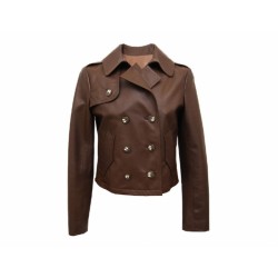 Women's Double Breasted Brown Leather Jacket