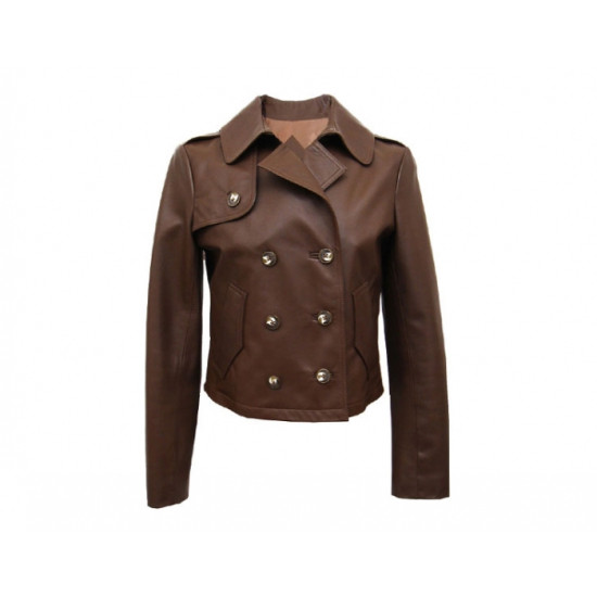 Women's Double Breasted Brown Leather Jacket
