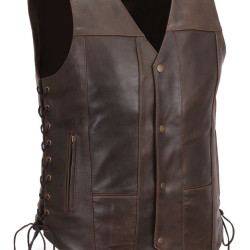 Men Brown Genuine V shape Leather Vest
