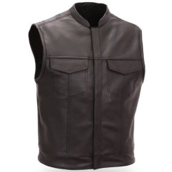 Men Brown Two Front Flap Pockets Leather Vest