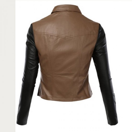 Women Black Brown Biker Leather Jacket