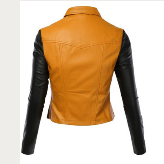 Women Black / Yellow Biker Leather Jacket