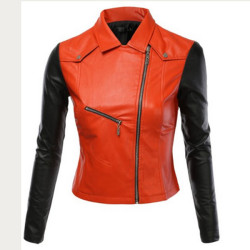 Women Black / Red Biker Leather Jacket