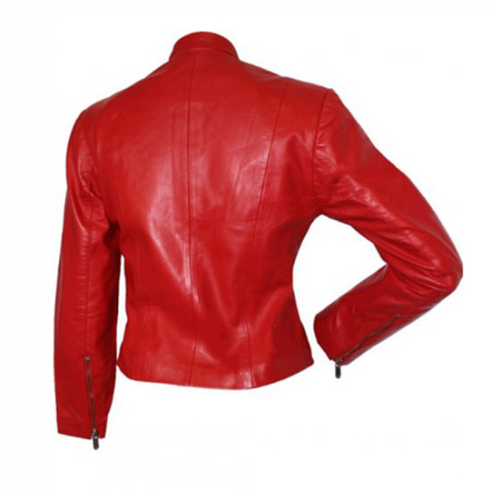Designer Front Zipper Red Leather Jacket